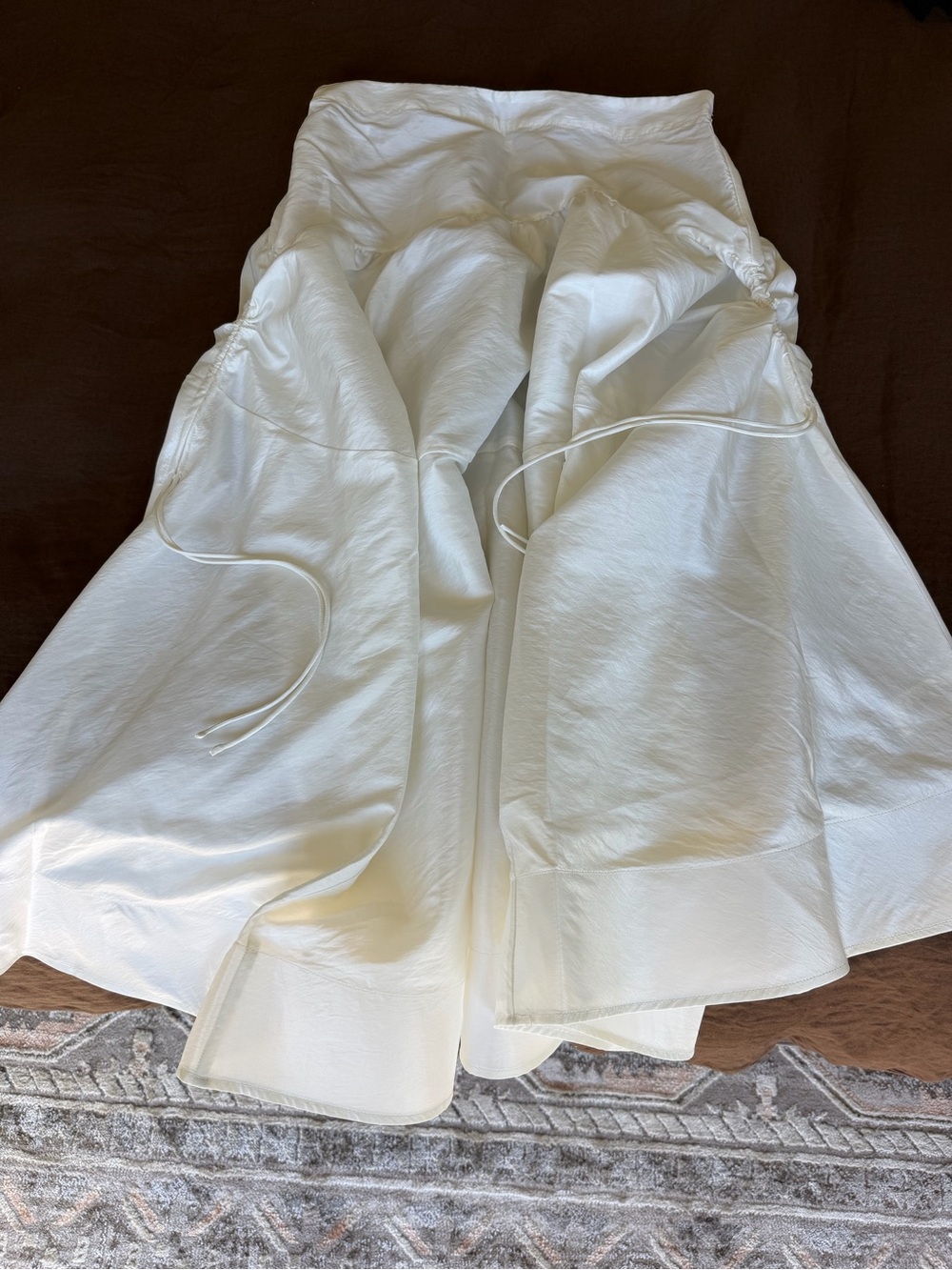 Free People Ivory A-Line Midi Skirt with Drawstring Detail